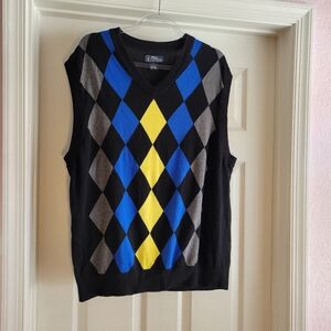 PGA TOUR Black Argyle Golf Sweater Vest Men's XL grandpa core fall winter cotton